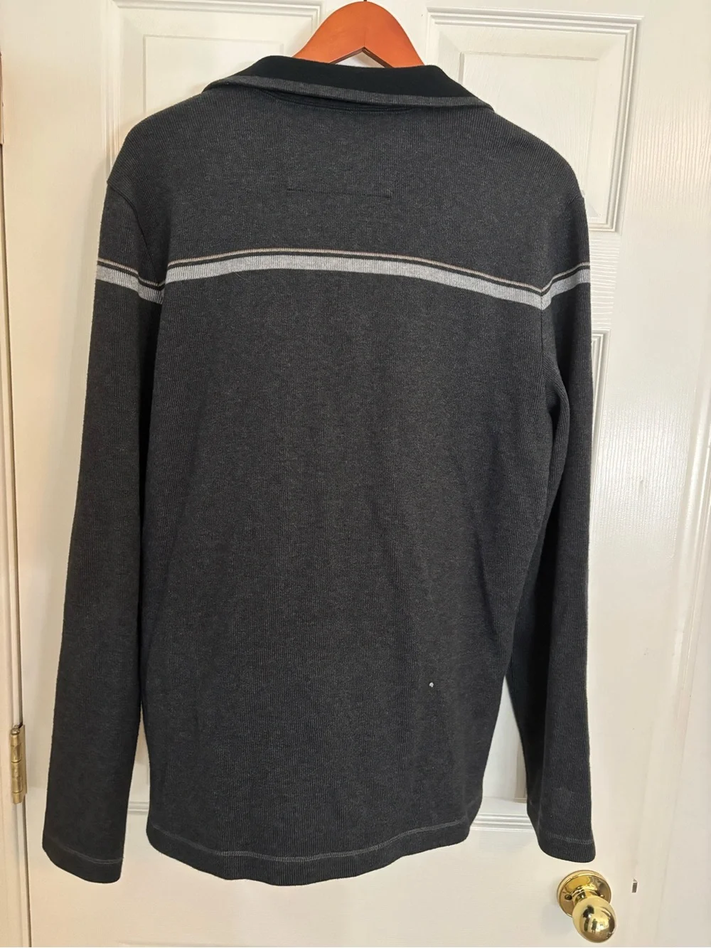 Banana Republic Charcoal Gray Half-Zip Sweater with Light Gray Stripe